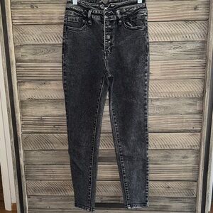 Women’s KanCan High-Rise Button Fly Black Acid Wash Jeans